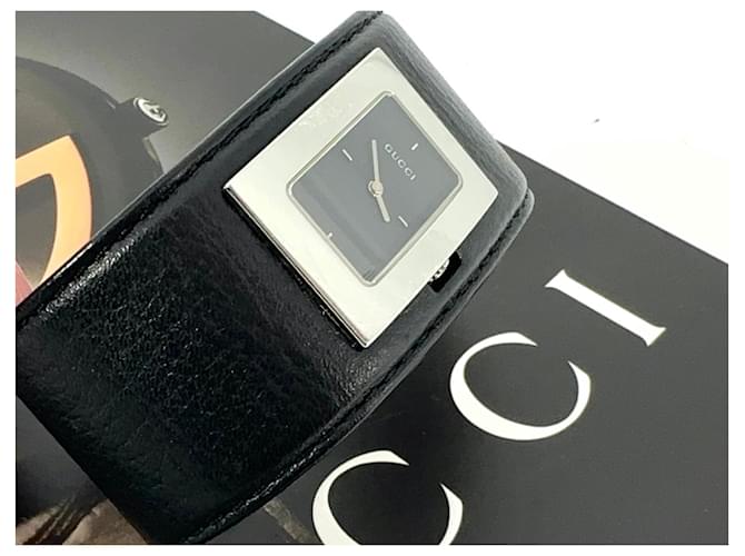 Gucci 7800 L Timepieces Relógio feminino relógio pulseira de couro relógio feminino preto  ref.1228592