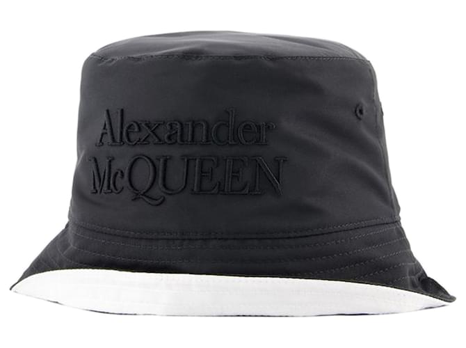 Chapéu Bucket Low Rever - Alexander McQueen - Poliéster - Preto/Off white  ref.1228639