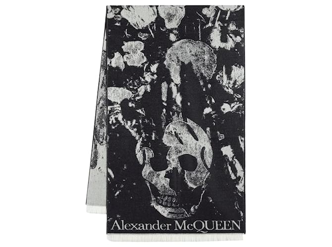 Flower Blooms Skull Scarf - Alexander McQueen - Wool - Black  ref.1228662