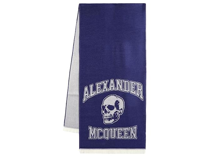 Varsity Skull Logo Scarf - Alexander McQueen - Wool - Blue  ref.1228697