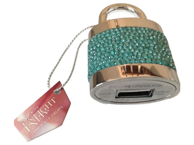 Swarovski Lock Out USB Keyring Turquoise Crystals Light blue