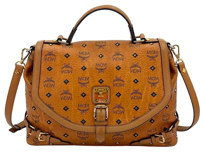 MCM Bolsa de Ombro FlapBag Crossbag Bolsa Cognac Bag Studs Rebites LogoPrint Conhaque  ref.1228747