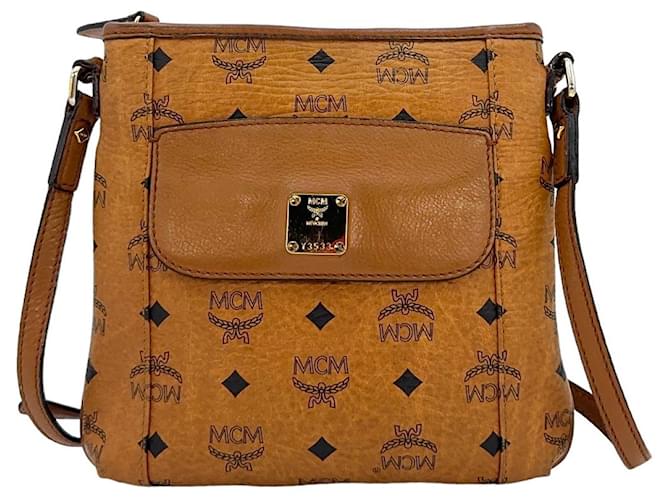 MCM Visetos Messenger Bag Handbag Shoulder Bag Crossbody Bag Cognac Small  ref.1228754