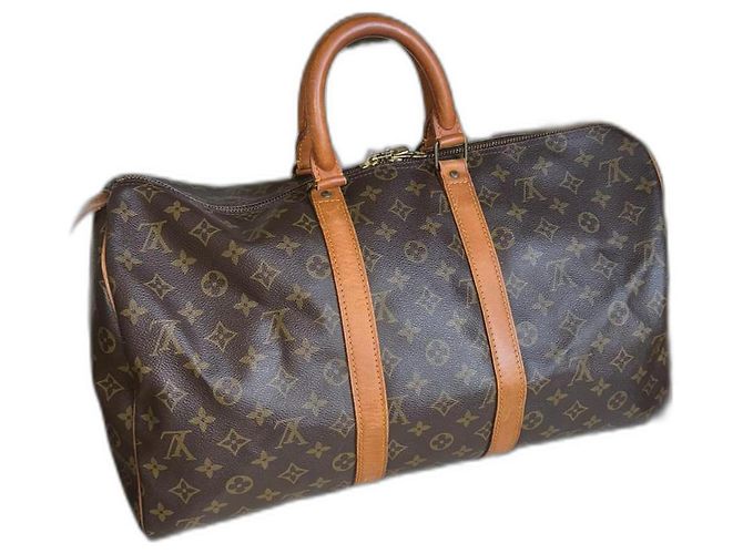 Louis Vuitton Keepall 45 Marrom Monogram Canvas Couro