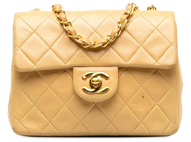 Chanel Yellow Mini Square Classic Lambskin Single Flap Leather  ref.1228797