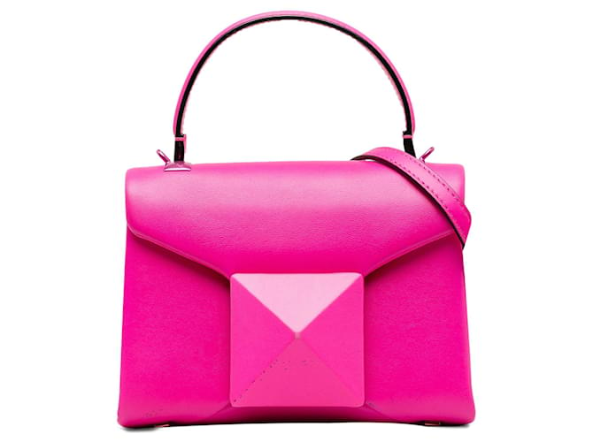 Bolso satchel mini con tachuelas en rosa de Valentino Cuero Becerro  ref.1228806