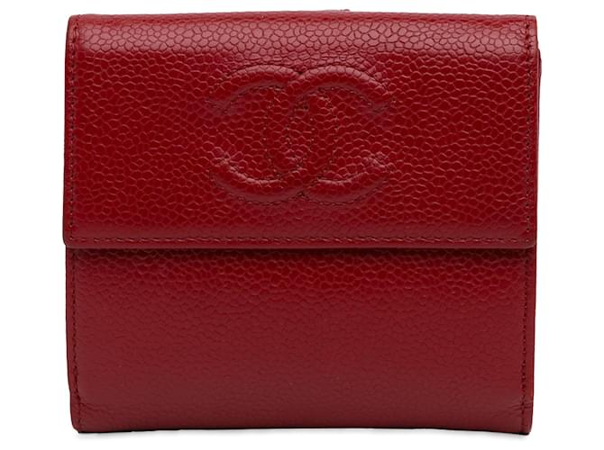 Chanel Red CC Caviar Compact Wallet Rot Leder  ref.1228810