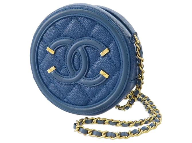 Chanel Blue Caviar CC Filigree Round Crossbody Leather  ref.1228827
