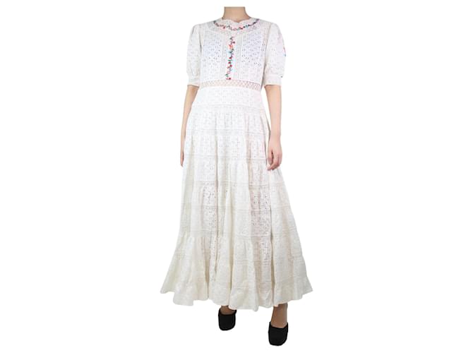 Autre Marque White embroidered broderie anglaise maxi dress - size M Cotton  ref.1228869