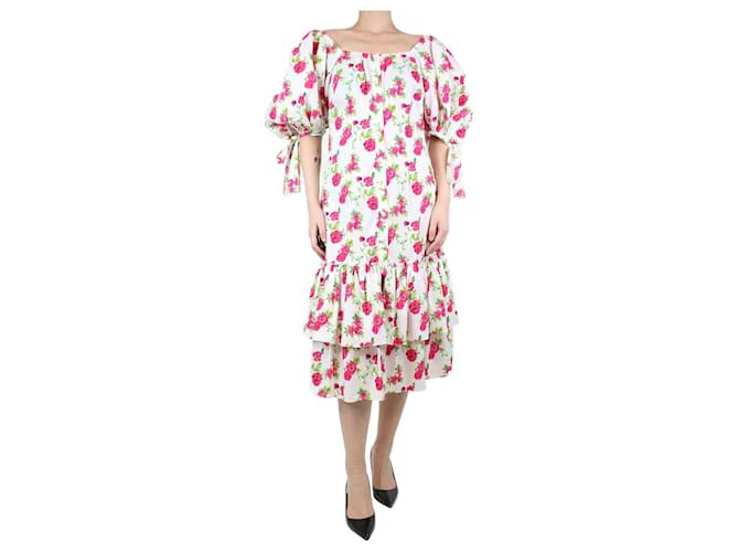 Autre Marque Multi floral-printed puff-sleeved midi dress - size UK 10 Multiple colors Cotton  ref.1228872