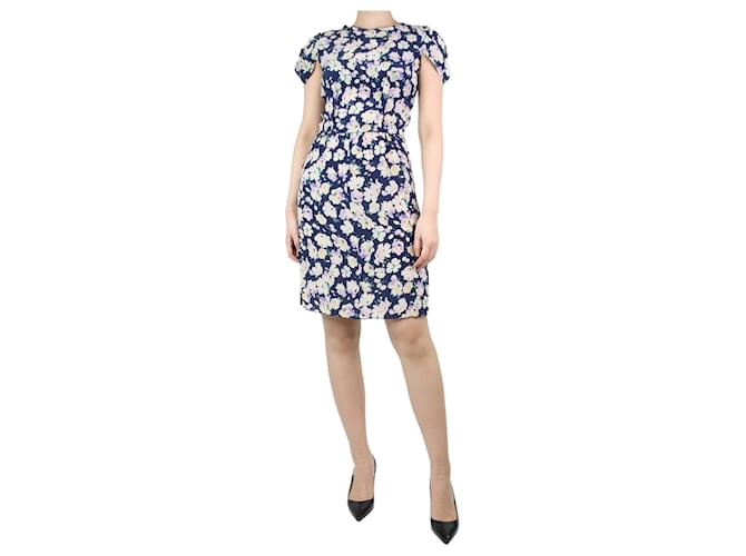 Nina Ricci Blue floral-printed silk dress - size UK 8  ref.1228875