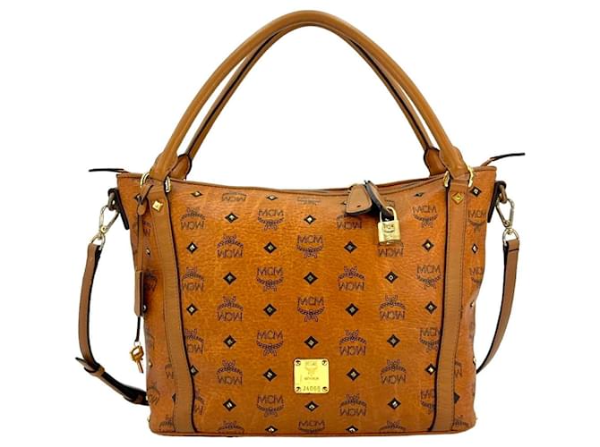 MCM 2Way Studded Bag Bag Cognac Shoulder Bag Handbag Handle Bag Rivets  ref.1228894