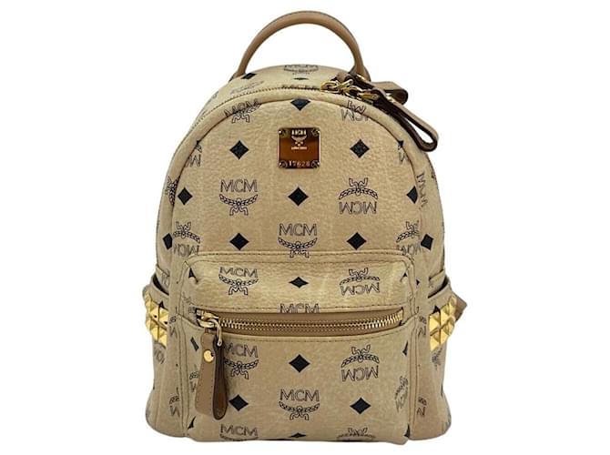 MCM Stark Backpack X - Petit sac à dos ivoire avec logo imprimé  ref.1228910