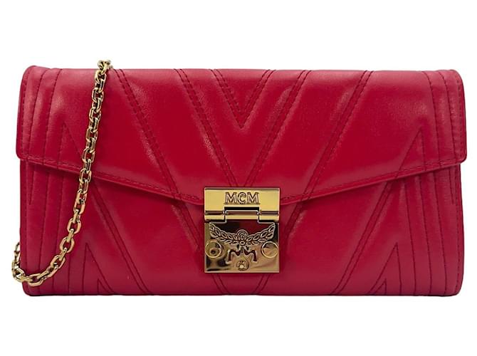 MCM Tracy Leather Crossbody Wallet Bag Red Clutch Shoulder Bag Quilted  ref.1228911
