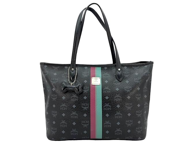 MCM Top Zip Shopper Bag Bolso con asa Negro Logotipo mediano  ref.1228921