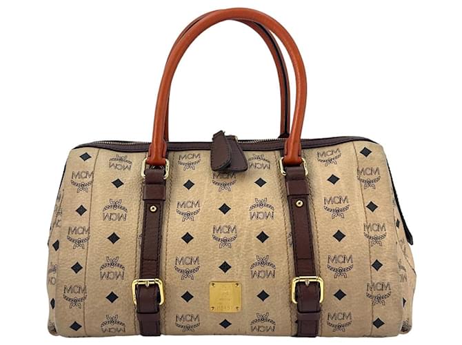 MCM Visetos Handbag Ivory Brown Bag Handle Bag LogoPrint Medium Multiple colors  ref.1228926
