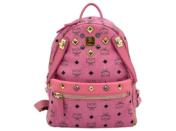 MCM Stark Rucksack 2 in 1 Backpack Small Pink Logo Print Bag Tasche Pochette  ref.1228933
