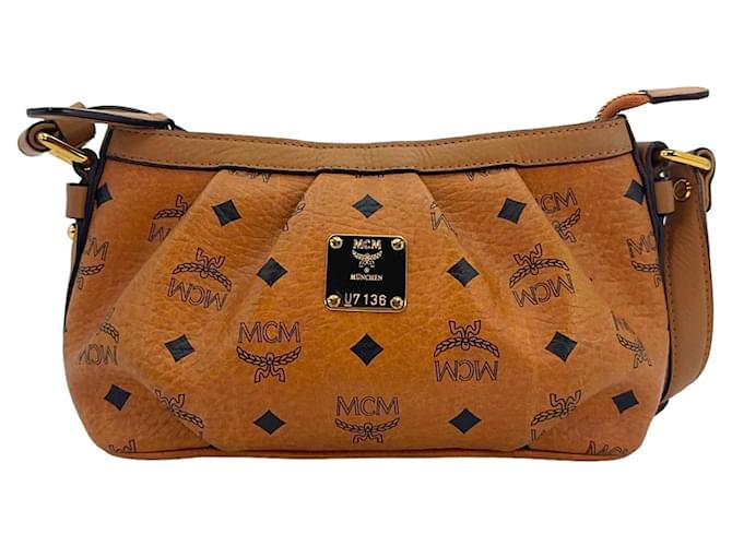 MCM handbag bag bag Visetos shoulder bag small cognac logo print  ref.1228936