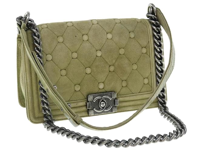 CHANEL Chain Boy Chanel Shoulder Bag Suede Khaki CC Auth bs11570  ref.1229000