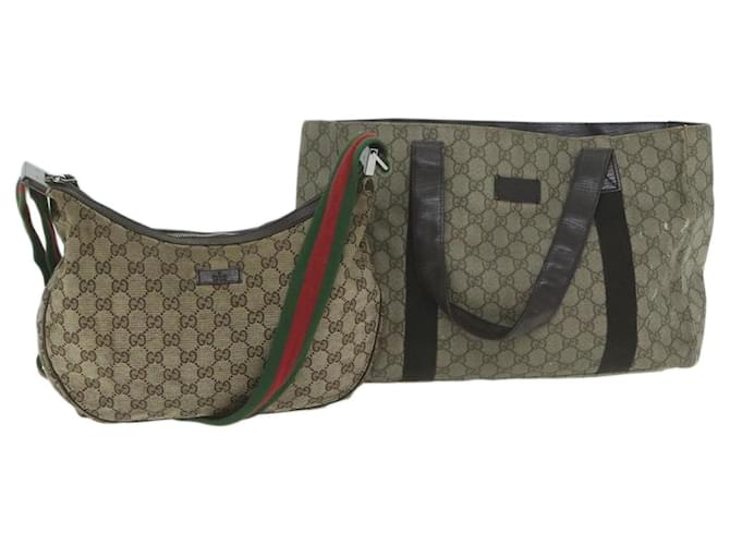 GUCCI GG Canvas Web Sherry Line Shoulder Bag Coated Canvas 3Set Auth am5453 Red Beige Green Cloth  ref.1229001