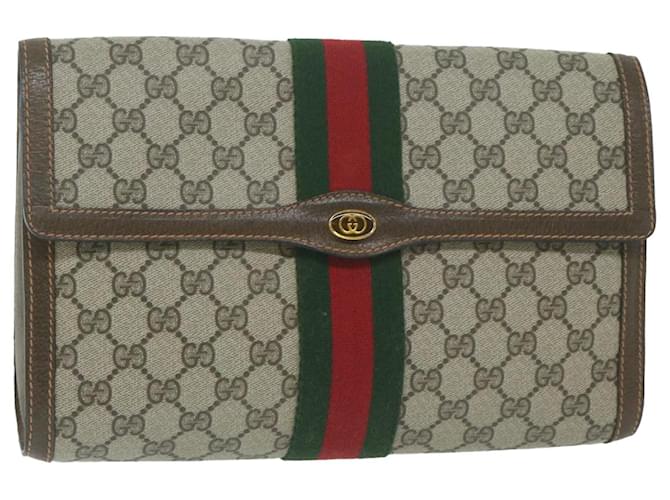 GUCCI GG Supreme Web Sherry Line Clutch Bag Beige Green 89 01 007 Auth yk10216  ref.1229012