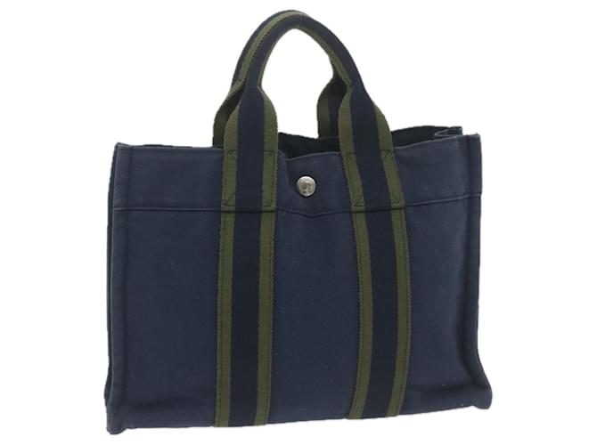 Hermès HERMES Fourre Tout PM Hand Bag Canvas Navy Khaki Auth 64128 Navy blue Cloth  ref.1229037