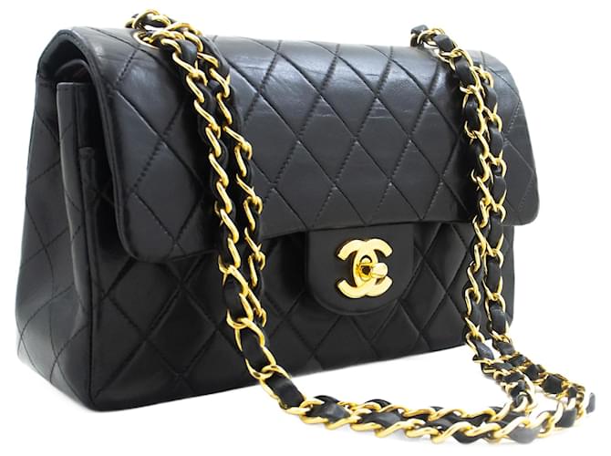 Chanel Classic lined flap 9" Chain Shoulder Bag Black Lambskin Leather  ref.1229066