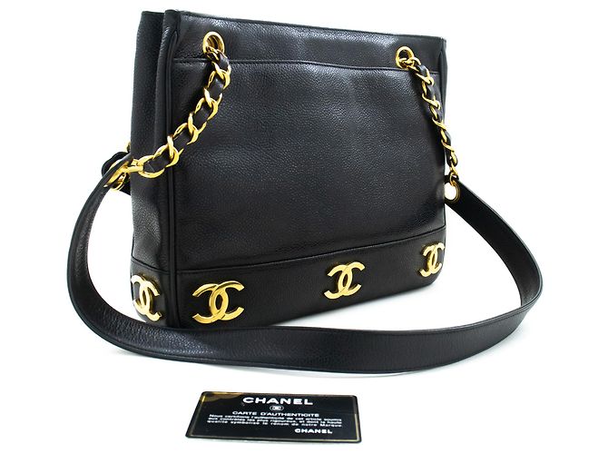 Borsa a tracolla CHANEL Caviar Triple Coco Chain in pelle nera oro Nero