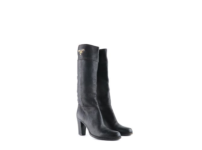 PRADA - Bottes à talons en cuir noir (taille 36,5)