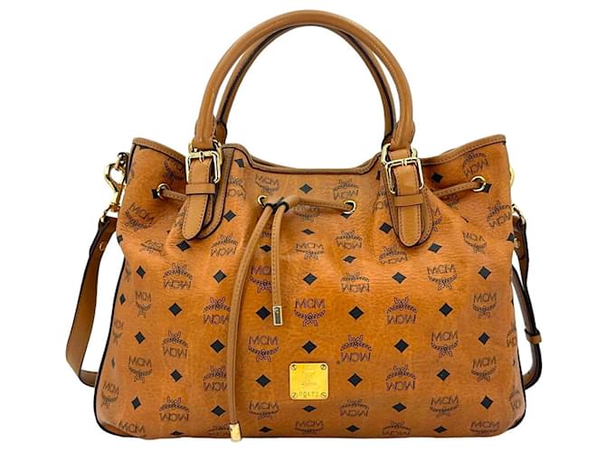 MCM 2Way Drawstring Shoulder Bag Large Crossbag Bag Drawstring Shopper Cognac  ref.1229087