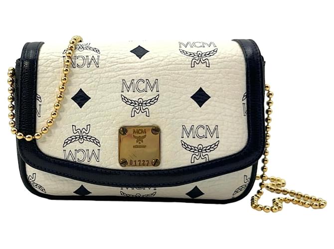 MCM Vintage Crossbody Bag Umhängetasche Mini FlapBag Small Tasche Weiß Blau  ref.1229088