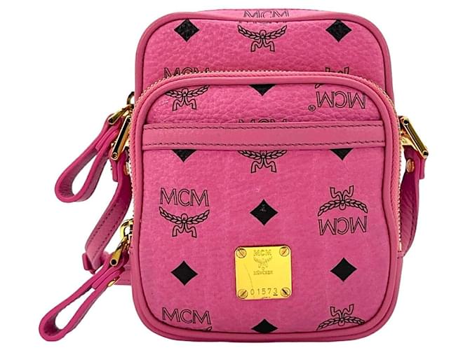 MCM Visetos Crossbody Bag Messenger Pink LogoPrint Shoulder Bag Small  ref.1229100
