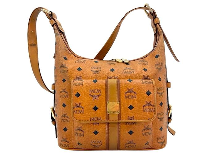 MCM Visetos Hobo Bag Medium Cognac Gold Shoulder Bag Shopper Bag LogoPrint  ref.1229123