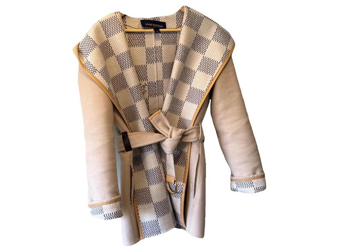 Louis Vuitton Damier Azur Wool Coat Beige