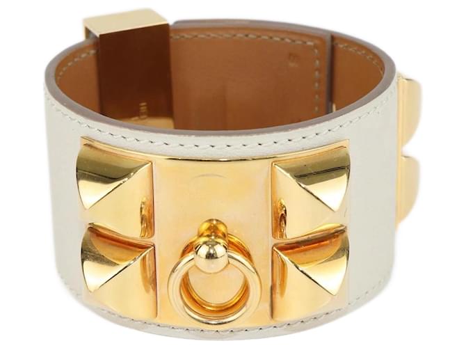 Hermès Hermes Cream Collier de Chien Gold Plated Bracelet Golden Leather  ref.1229157