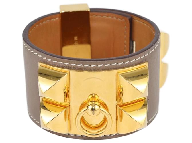 Hermès Hermes Etoupe Collier de Chien Gold Plated Bracelet Golden Leather  ref.1229158