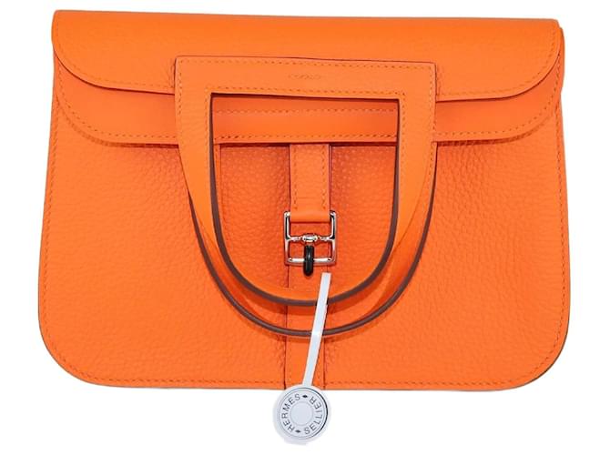 Hermès Borsa Hermes Orange Poppy Halzan Arancione Pelle  ref.1229159