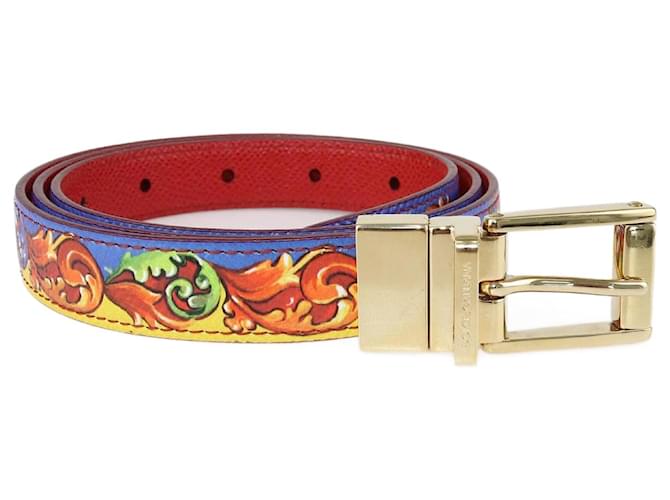 Dolce & Gabbana Red/Multicolor Floral Reversible Belt Multiple colors Leather  ref.1229180