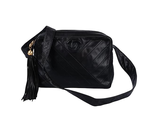 Chanel Quilted Lambskin Camera Crossbody Bag Black Cloth  ref.1229181