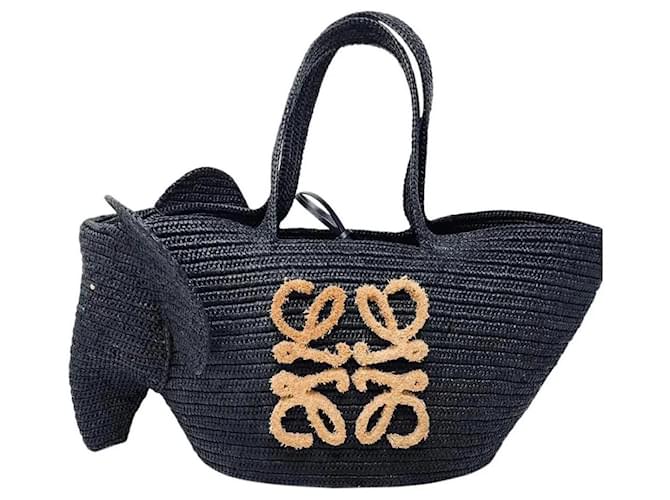 Loewe Raffia Elephant Basket Bag Black Straw  ref.1229197