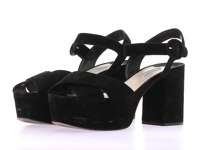 PRADA  Sandals T.it 40 velvet Black  ref.1229287