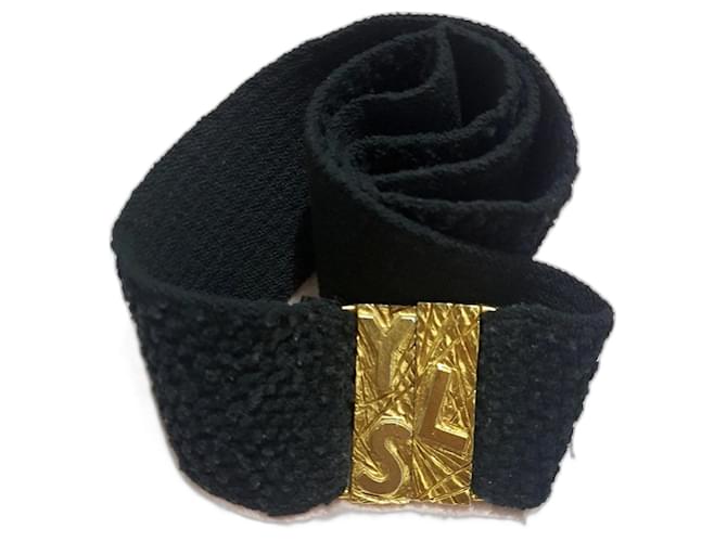 Ceinture YVES SAINT LAURENT vintage colector Elasthane Plaqué or Noir Doré  ref.1229392