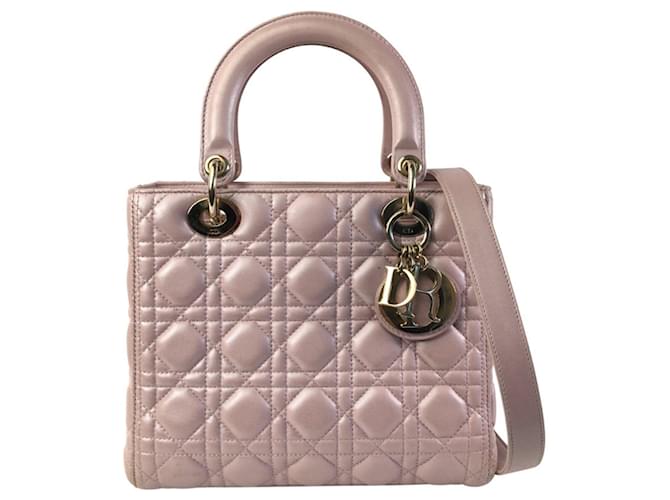 Dior Pink Medium Iridescent Lambskin Cannage Lady Dior Leather  ref.1229420