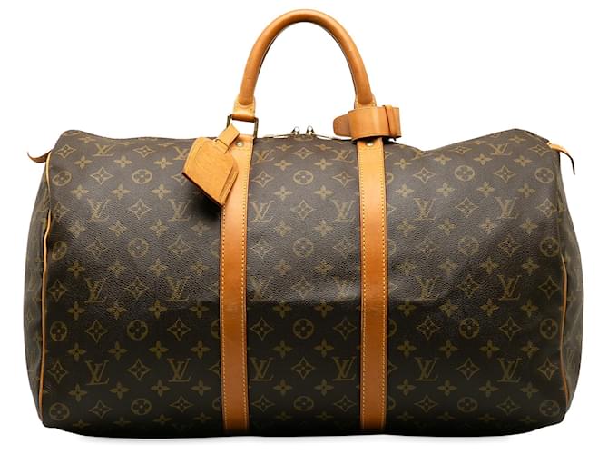 Louis Vuitton Brown Monogram Keepall 50 Leather Cloth  ref.1229431