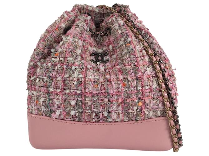 Zaino Gabrielle con coulisse in tweed rosa Chanel Pelle Panno  ref.1229450