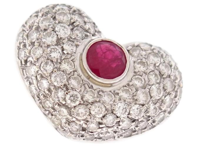 Autre Marque HEART RING SET WITH 65 diamants 1.62ct & 1 ruby 61 in white gold 18K 13GR RING Silvery  ref.1229479