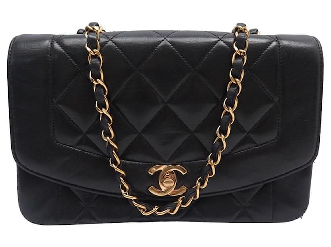 VINTAGE CHANEL DIANA HANDBAG IN BLACK QUILTED LEATHER WITH PURSE CROSSBODY  ref.1229501