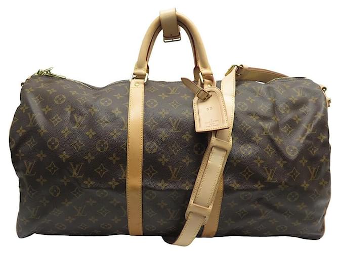 Louis Vuitton Keepall Travel Bag 55 STRAP M41414 Lona do monograma Marrom  ref.1229510