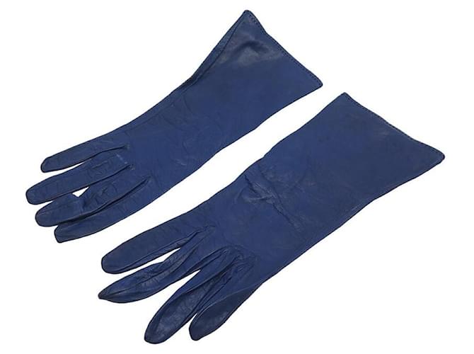 Hermès GUANTES LARGO PIEL NIÑO VINTAGE HERMES AZUL7.5 guantes de cuero Azul marino  ref.1229512