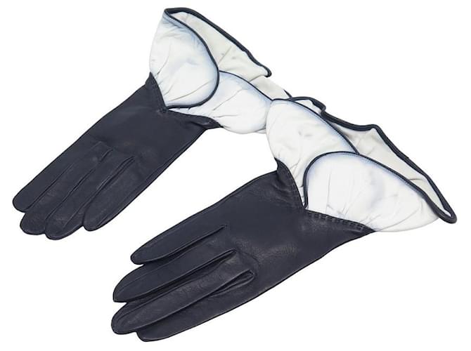 Hermès HERMES LONG TWO-TONE GLOVES IN NAVY BLUE AND WHITE LEATHER SIZE 7 GLOVES  ref.1229514
